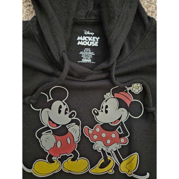 DISNEY MICKEY MOUSE Mickey & Minnie Black Sweatshirt Hoodie  S (4-6) *NWOT* - Picture 2 of 6